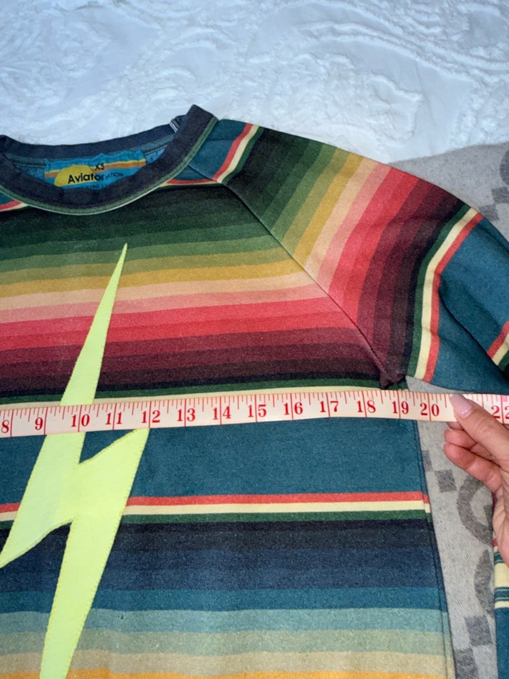 Aviator Nation Striped Multicolor Lightning Bolt Pullover Sweatshirt - Picture 7 of 12